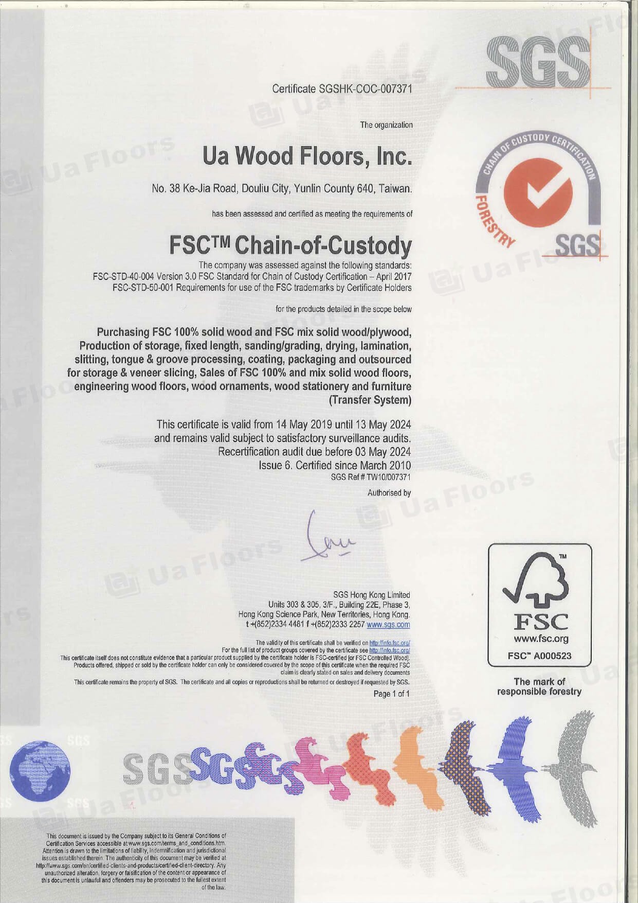 Ua Floors engineerd hardwood FSC Chain-of-Custody Certification