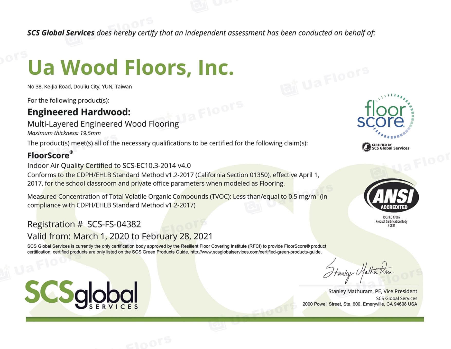 Ua Floors Engineered Hardwood Flooring FloorScore Indoor Air Quality Certified