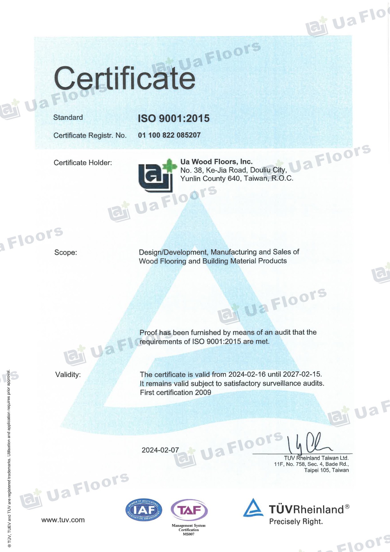 Ua Floors - ISO9001:2015